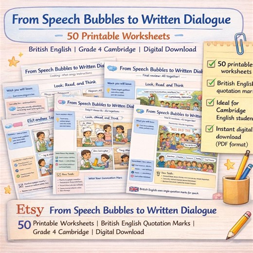 Printable Worksheets: British English Quotation Marks for Grade 4 Cambridge (digital Download) - Etsy