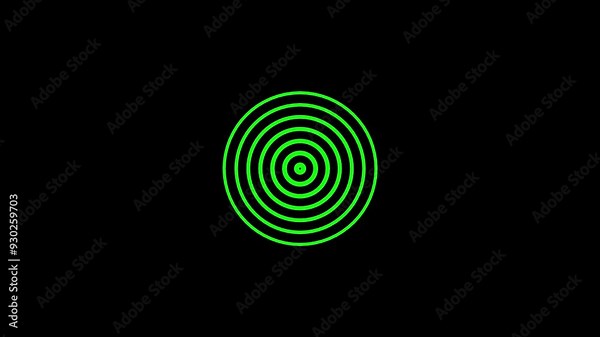 Digital radio wave green color animation. Radio wave on world map 4k video black background