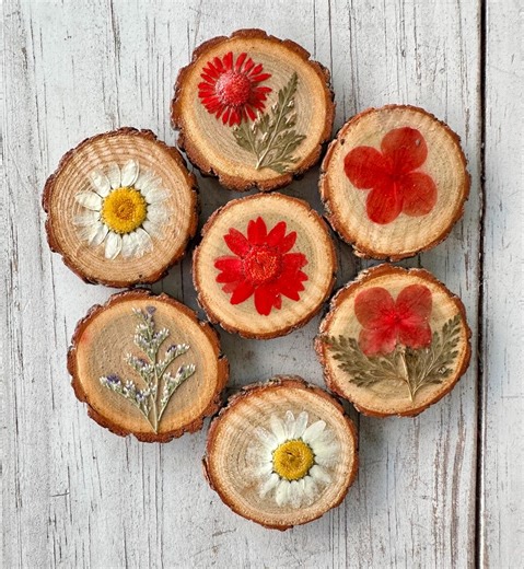 Pressed Flower Magnets - Wood Slice Floral Magnet - Etsy