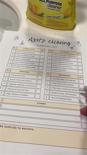 SIMPLE ADHD Cleaning Checklist - One Page, Check off When Done! 8.5x11 Digital Download - Etsy
