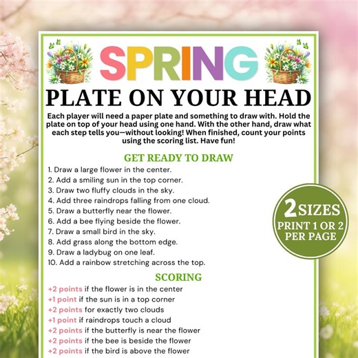 Spring Plate on Your Head Game, Holiday Drawing Game, Spring Game, Printable Group Activity, Spring Work Party,springtime Classroom Activity - Etsy