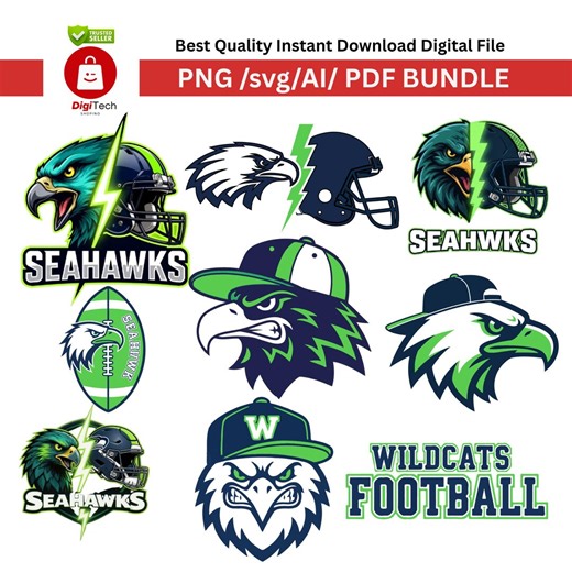 Football Mascot Helmet PNG & Seahawks SVG Bundle | American Football Shirt Design | Seahawks Head Logo | Game Day Sublimation Digital - Etsy