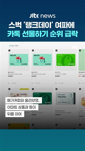 1위에서 17위로…불매운동 여파에 '카톡 선물하기' 순위 급락한 스타벅스 #JTBC #Shorts