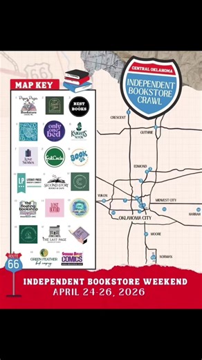 Come by tomorrow to grab your map and kick off the adventure that is the Independent Bookstore Crawl!! 📚✨ Your favorite local bookstores will be packed with fun—think door prizes, special activities, and plenty of bookish surprises around every corner. Don’t miss out on a weekend full of stories, community, and exploration! #Oklahoma #local #booklovers #shopsmallbussines #supportlocalbusiness@dreamalittledreambookerynook @The Lore @Literati Press @Second Story Books @Lost & Bound Books   Soda B