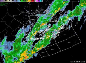 Current radar loop from 3:20pm - 3:58pm With plenty of moisture available, the heaviest showers have been able to produce around 1 inch per hour rainfall rates. With the storms moving quick enough, the main threat continues to be minor urban and poor drainage flooding. | US National Weather Service New York NY