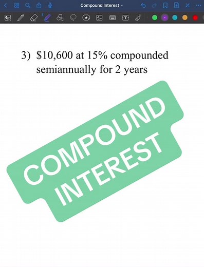 COMPOUND Interest Key words: compounded, semi-annually, quarterly, monthly, weekly, daily Will almost ALWAYS say “compounded” Total Amount = Initial Amount ( 1 or- rate as decimal/# of times compounded )^ # of times compounded * # of years #algebra #algebrareview #regentsreview #compoundinterest #math #practiceproblem #practicemakesperfect