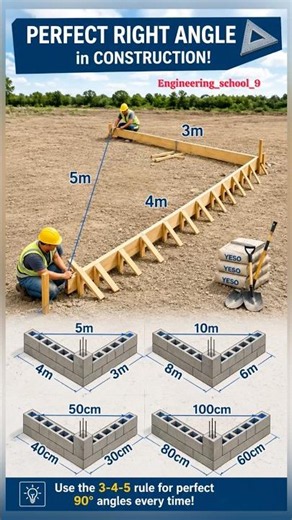 3-4-5 Rule for Perfect Right Angles in Construction | Easy Site Layout & Foundation Marking Guide⚙️