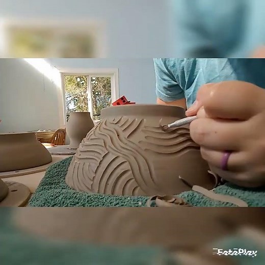 Carving a pottery bowl using one of my favorite techniques!