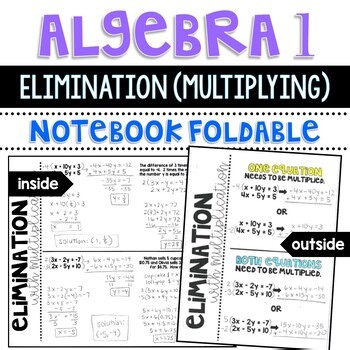Algebra 1 - Solving Systems of Equations by Elimination Multiplication Foldable