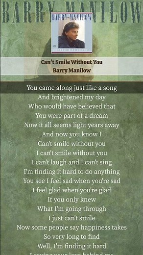 Can't Smile Without You - Barry Manilow (Lyrics)