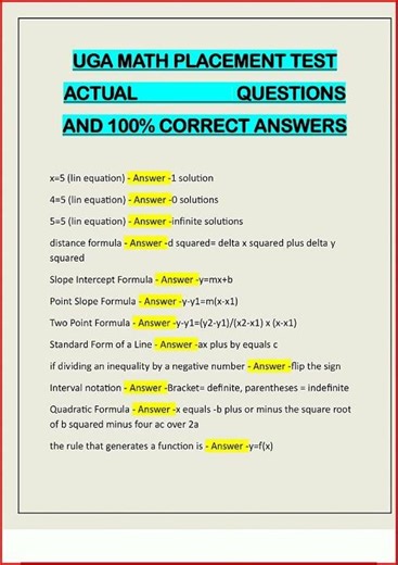 Uga Math Placement Test Actual Questions And 100 Correct Ans video