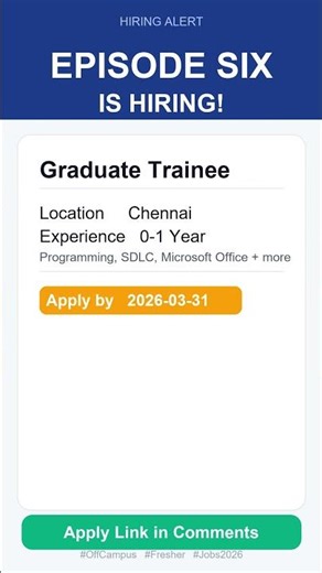 Episode Six | Graduate Trainee | Off Campus 2026 | Apply Now | Chennai