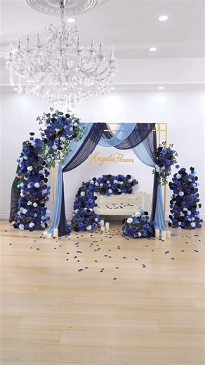Black Blue Floral Row Sofa Runner KT Board Wedding Backdrop Aisle Flower Props A9012 #wedding