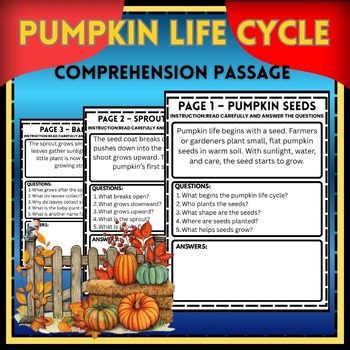 Pumpkin Life Cycle Mini-Book | Fall Science Comprehension Worksheet Activities