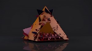 Animación 3D de una pirámide formada por un conjunto de fragmentos y segmentos generados al azar. Animación 4K de fondo abstracto.