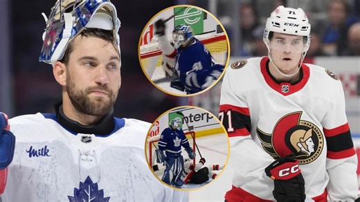 WATCH: Maple Leafs' Anthony Stolarz KNOCKS OUT Ridly Greig in feisty clash during Game 2 against Senators