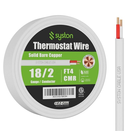 Check The Home Depot's Q&A Before Buying: Syston Cable Technology 250 ft. 18/2 White Solid Bare Copper CMR/CL3R Thermostat Wire for Indoor/Outdoor
