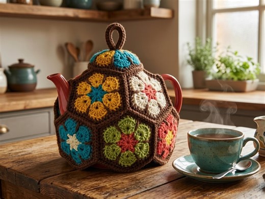 African Flower Tea Cosy Crochet Pattern PDF, Granny Hexagon Teapot Cover, Instant Download, Floral Crochet, DIY Kitchen Decor Gift - Etsy