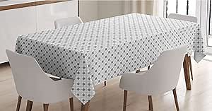 Ambesonne Grey Geometric Tablecloth, Simple Mosaic Tiling Checkered Pattern with Stripes and Squares, Rectangle Satin Table Cover Accent for Dining Room and Kitchen, 60" X 90", Pale Grey and White