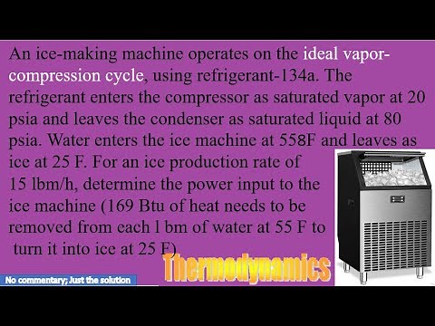 An ice-making machine operates on the ideal vapor-compression cycle, using refrigerant-134a