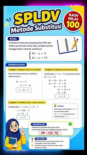 Sistem Persamaan Linear Dua Variabel (SPLDV) Metode Substitusi #shorts