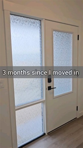 3 MONTHS, and it's still intact. This window film was so easy to install, and all you need is water. They are available in different patterns and colors. Great for doors and windows. If you have any questions, please let me know . Type FILM to get the links! #windowfilminstallation #windowprivacy #movingessentials #moving101 #entrancedesign #maindoor #smalllivingroomideas | tashdesignsca