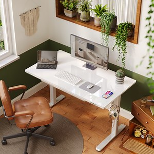 Inbox Zero Neeli Home Office Wireless Charging Glass Standing Desk With USB and Type-C & Reviews | Wayfair