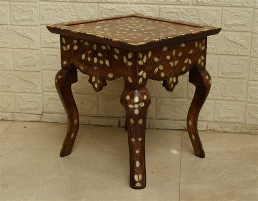 Vintage Syrian Side Table: Handcrafted Mother of Pearl Inlay, Moroccan Decor - Etsy