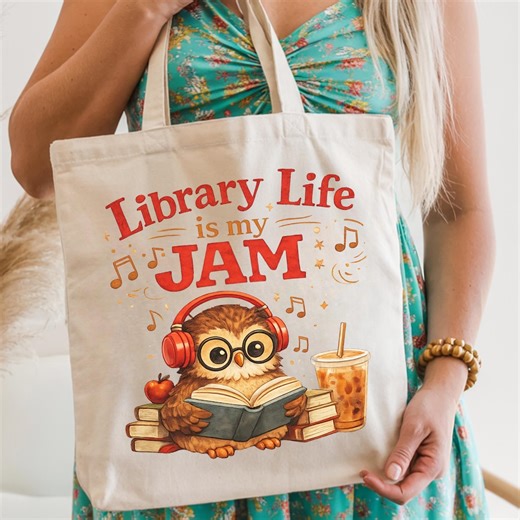 Library Life Jam Tote Bag, Retro Owl Book Lover Teacher Gift - Etsy