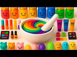 Satisfying Video How To Make Rainbow Slime Mixing Makeup Cosmetics Glitters | Lovely Slime ASMR