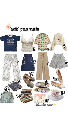 Kit on Instagram: "build your outfit grannycore cottagecore style what numbers did you use to build your outfit? 💙 mine was 4,6,12,16! #fashion #fashioninspo #fashioninspirationn#style #styleinspo #styleinspiration #stylist #personalstylist #styling #personalstyling #trends #fashiontrends #trending #aesthetic #aesthetics #inspiration #clothes #closet #wardrobe #stylingbykit #cottagecore #grannycore #cozyaesthetic"