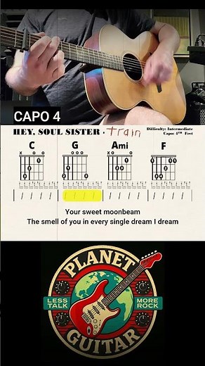 How to Play "HEY, SOUL SISTER" by Train (Capo 4) | Intermediate Guitar Play-Along + Chords & Lyrics