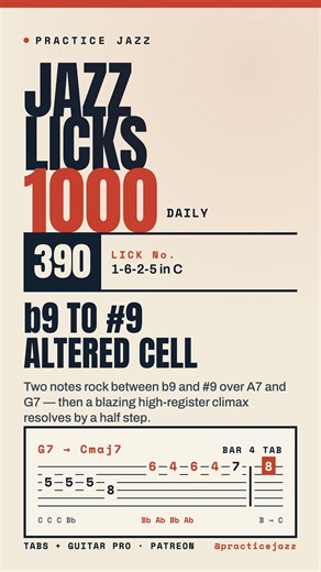 Jazz Guitar Lick #390: b9 to #9 Altered Cell