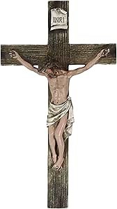 Ebros Gift Passion of Jesus Christ Death at Calvary Crucifix Catholic INRI Wall Cross Hanging Plaque Figurine 13.75" Tall Religious Christian Hanging Sculpture