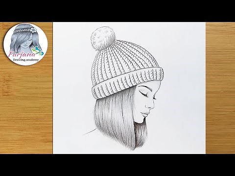 A girl wearing a winter hat - Pencil sketch tutorial with just one pencil || How to draw a girl
