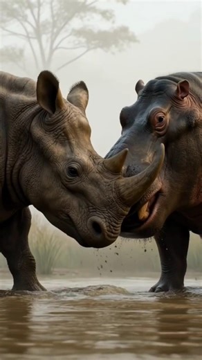 Rhino vs Hippo — When Two River Giants Collide