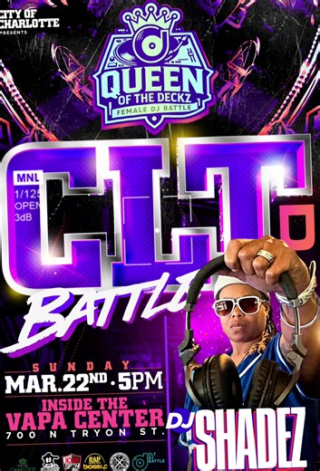 CLT… IT’S UP AND IT’S STUCK! 👑🎧🔥 Your girl DJ SHADEZ is stepping into the ring for the QUEEN OF THE DECKZ – FEMALE DJ BATTLE 💜💜 Sunday March 22nd | 5PM 📍 Inside the VAPA Center This ain’t just a set… 👉🏾 it’s strategy 👉🏾 it’s crowd control 👉🏾 it’s QUEEN ENERGY If you rock with me, PULL UP & SHOW OUT 🫶🏾🔥 🎟️ RSVP NOW – link in bio https://posh.vip/e/queen-of-the-deckz?utm_source=ig&utm_medium=social&utm_content=link_in_bio CLT LET’S MAKE THIS LOUD‼️🎶💃🏾 #QueenOfTheDeckz #DJShadez 