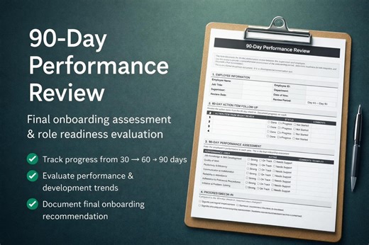 90-day Performance Review Template | Employee Evaluation Form (PDF   Word) - Etsy