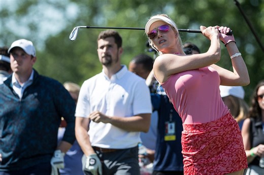 WATCH: Paige Spiranac gives golf lessons to $11.5B sporting goods mogul