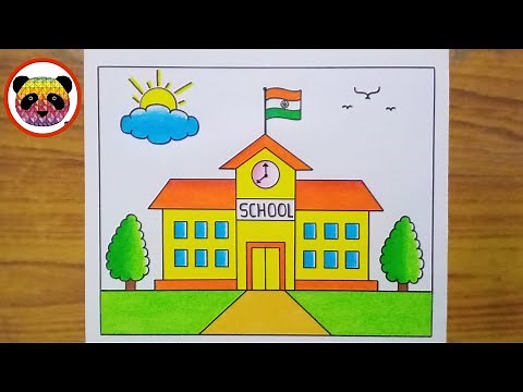 School Drawing / School Scenery Drawing / How to Draw a School Easy Step By Step / My School Drawing