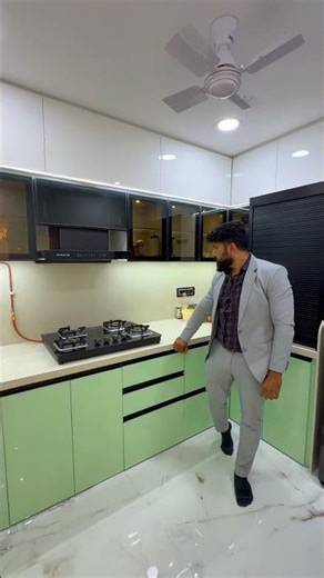 Light Green Kitchen Interior | Clean & Organized Modern Kitchen Design#KitchenInterior #GreenKitchen