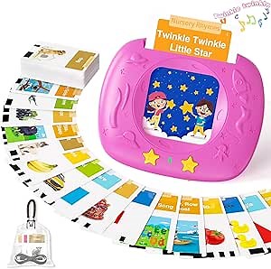 HOMESTEC Toddlers Talking Flash Cards with American Accent & 144 Sight Words, Speech Therapy Toys for 3 4 5 6 Years Old Boys and Girls (Pink)