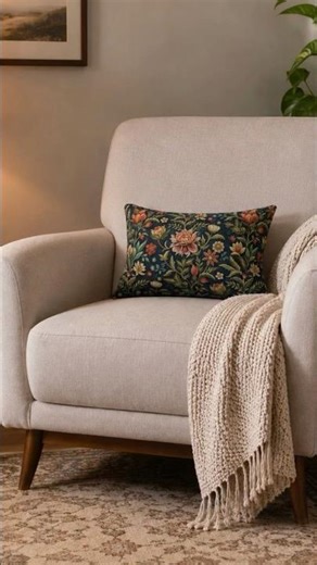 Victorian Embroidery Print Lumbar Pillow | Vintage Floral