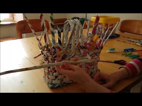 Korbflechten aus Zeitungspapier/Werbeprospekten