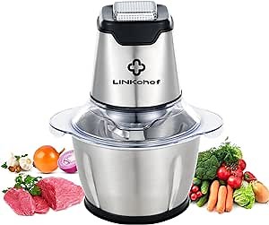 LINKChef Food Processor Small, 6 Cup Food Chopper with Container, 1.5L 250W Electric Meat Grinder for Home Use, Stainless Steel Mini Food Processor for Kitchen, Vegetable, Onion, Garlic, Salad