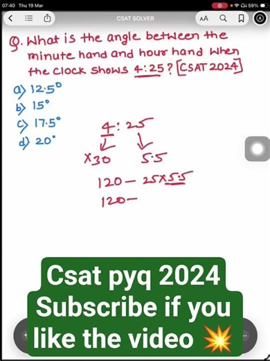 CLOCK Upsc CSAT PYQ 2024/UPSC prelims 2026 #csat #upsc