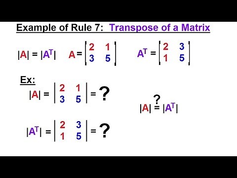 Linear Algebra: Ch 2 - Determinants (13 of 48) Example of Rule 7: Transpose of a Matrix