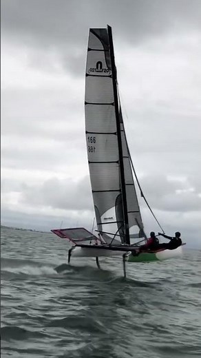 Foiling Catamaran Sailboat flying in Long Beach CA