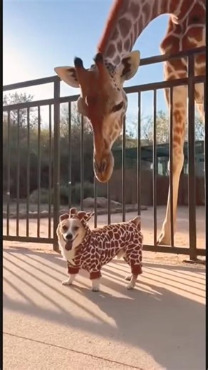Giraffe Meets a “Mini Giraffe” Dog — Their Reaction Is Hilarious! 🦒🐶