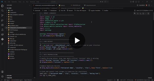 #machinelearning #python #datascience #recommendationsystem #contentbasedfiltering #restaurantrecommendation #cognifyz #internshipproject #csestudent | CHANDRU M